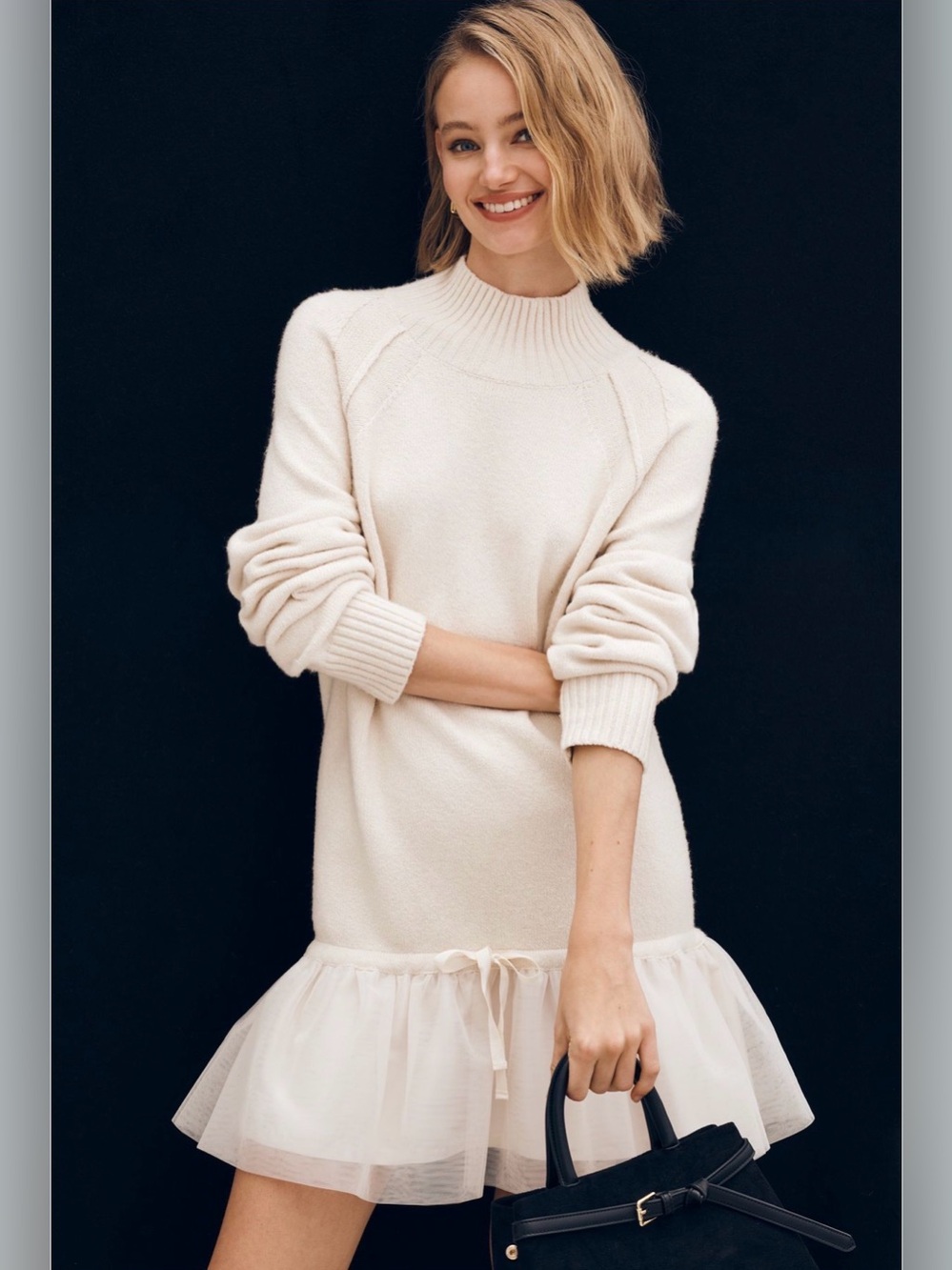 Anthropologie Long-Sleeve Turtleneck Tulle Twofer Mini Dress